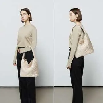 Stylish Vegan Leather Woven Tote Purse - Versatile Beach Bag