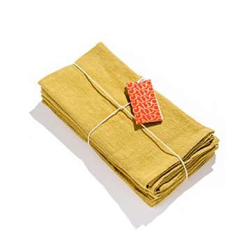 Caldo Linen Dinner Napkins - Rustic- Soft and Durable Cloth- Washable and Reusable - 4 Pack - 20x20 inch (Mustard)