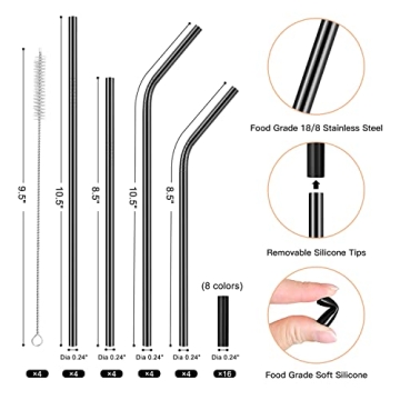Eco-Friendly Reusable Metal Straws with Silicone Tips