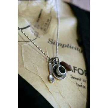 Coffee Bean Necklace with Spoon & Cup Charms