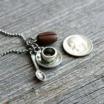 Coffee Bean Necklace with Spoon & Cup Charms
