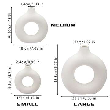 White Ceramic Vase - Modern Vase for Minimalist Decor, Hollow Round Matte Pampas Flower Vases for Bo...