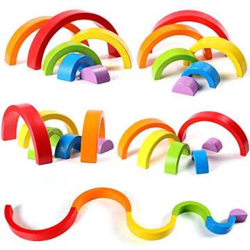Lewo Wooden Rainbow Stacker Nesting Puzzle Blocks Educational Toys for Kids Baby Toddlers