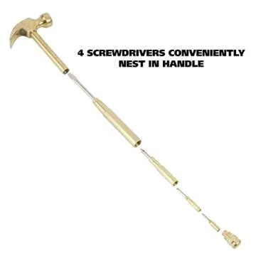 GreatNeck 19006 5-in-1 Hammer and Screwdriver Set, Compact Screwdriver Set, Hammer and Screwdriver Set for Home, Gold