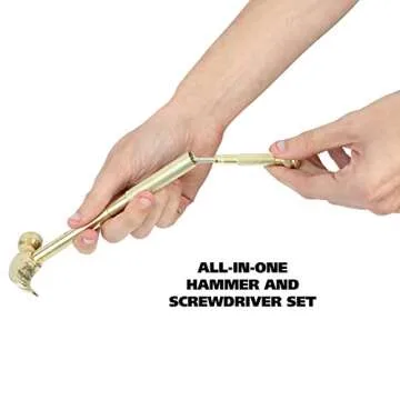 GreatNeck 19006 5-in-1 Hammer and Screwdriver Set, Compact Screwdriver Set, Hammer and Screwdriver Set for Home, Gold