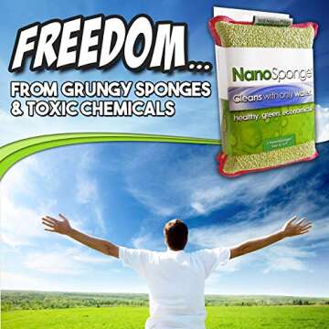 Nano Sponge Cleaning Sponges. Supersized Everyday Heavy Duty Household Kitchen and Dish Sponge. 2 Pack. 6 x 4