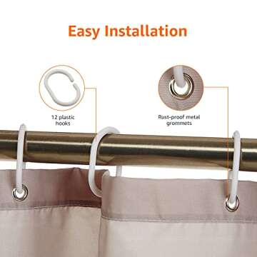 Amazon Basics Bathroom Shower Curtain, Water Resistant Fabric with Grommets & Hooks, Machine Washabl...