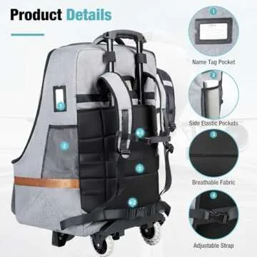 Tonyeee Upgraded Car Seat Travel Bag with Wheels, Car Seat Bags for Air Travel, Car Seat Storage Bag with Foldable Trolley, Padded Car Seats Backpack for Airplane, Airport Gate Check, Grey
