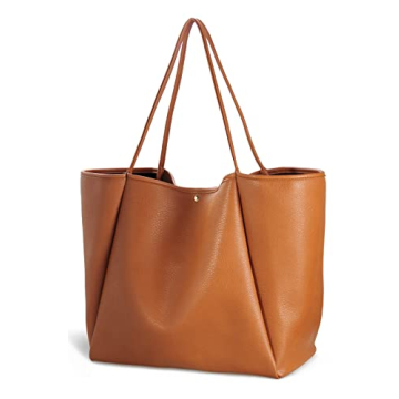 HOXIS Oversize Pu Leather Tote Women Weekender Bag Shopper Handbag Travel Purse (Orange-brown)