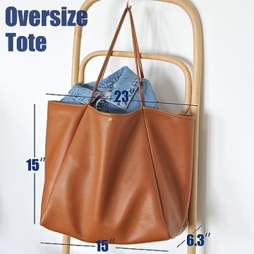 HOXIS Oversize Pu Leather Tote Women Weekender Bag Shopper Handbag Travel Purse (Orange-brown)
