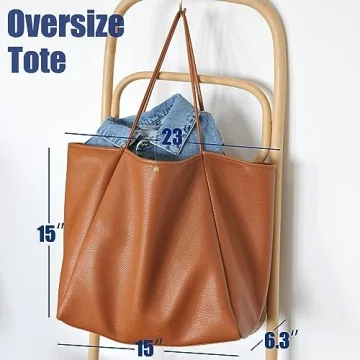 HOXIS Oversize Pu Leather Tote Women Weekender Bag Shopper Handbag Travel Purse (Orange-brown)