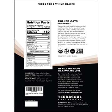 Terrasoul Superfoods Organic Rolled Oats, 2.5 lbs - Gluten-Free | Old-Fashioned | Whole Grain…