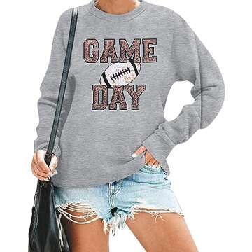 FAYALEQ Game Day Sweatshirt for Women Football Grapic Long Sleeve Shirt Football Season Pullover Top...
