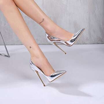 Elisabet Tang Women Pumps, Pointed Toe High Heel 4.7 inch/12cm Party Stiletto Heels Shoes Silver 9