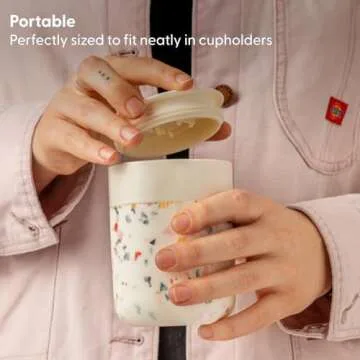 W&P Porter Ceramic Mug w/ Protective Silicone Sleeve, Terrazzo Cream 12 Ounces | On-the-Go | Reusable Cup for Coffee or Tea | Portable | Dishwasher Safe