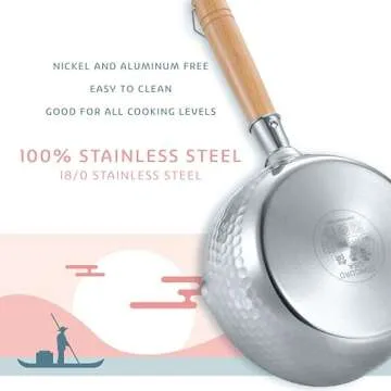 CONCORD 2 Quart Stainless Steel Yukihira Pan. Traditional Japanese Saucepan with Wood Handle. Great for Ramen, Tempura, Milk, etc.