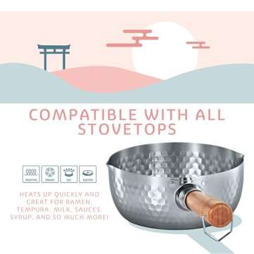 CONCORD 2 Quart Stainless Steel Yukihira Pan. Traditional Japanese Saucepan with Wood Handle. Great for Ramen, Tempura, Milk, etc.