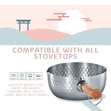 CONCORD 2 Quart Stainless Steel Yukihira Pan. Traditional Japanese Saucepan with Wood Handle. Great for Ramen, Tempura, Milk, etc.