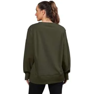 Nirovien Womens Oversized Crewneck Sweatshirt Side Slit Long Sleeve Pullover Slouchy Fit Tops(Army Green,M)