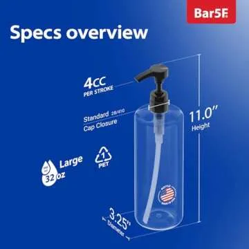 Bar5F 32oz Crystal-Clear Shampoo Bottles with Pumps