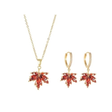 Dainty Gold Maple Leaf Necklace Dangle Hoop Earrings - Crystal Fall Jewelry Gift