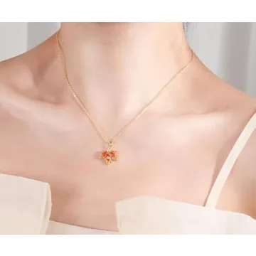 Dainty Gold Maple Leaf Necklace & Earrings Set for Women