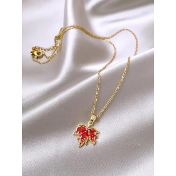 Dainty Gold Maple Leaf Necklace & Earrings Set for Women