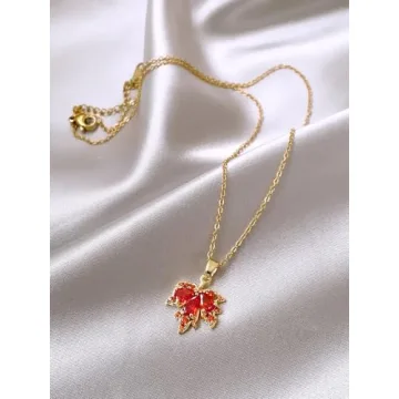 Dainty Gold Maple Leaf Necklace & Earrings Set for Women
