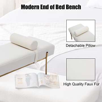 QUINJAY Modern Upholstered Faux Fur End of Bed Bench