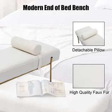 QUINJAY Modern Upholstered Faux Fur End of Bed Bench