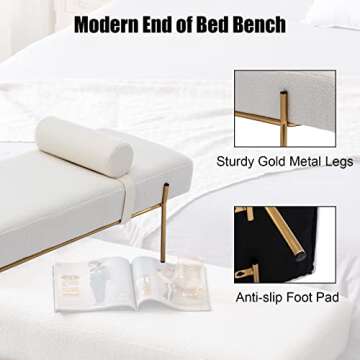 QUINJAY Modern Upholstered Faux Fur End of Bed Bench