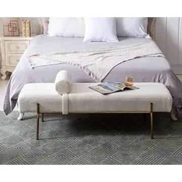 QUINJAY Modern Upholstered Faux Fur End of Bed Bench