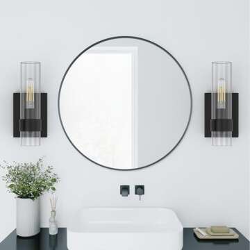 Zevluck 1-Light Wall Sconce, Matte Black Bathroom Vanity Light with Cylinder Clear Glass, Modern Har...