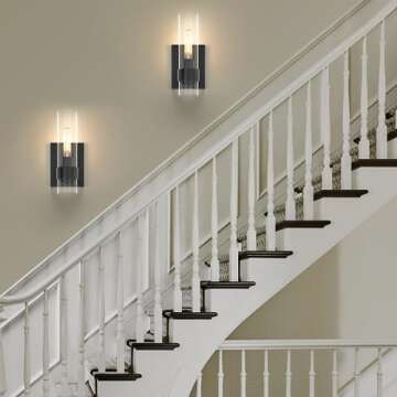 Zevluck 1-Light Wall Sconce, Matte Black Bathroom Vanity Light with Cylinder Clear Glass, Modern Hardwired Vanity Wall Lamps for Bathroom, Bedroom, Living Room, Stairs, Hallway