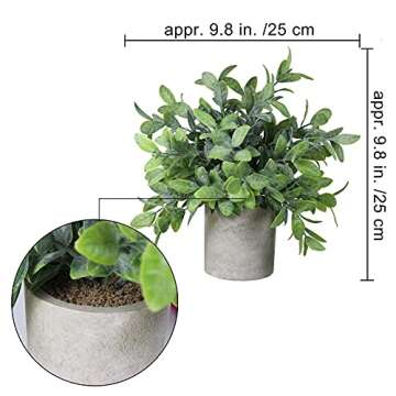 Winlyn Set of 2 Faux Mini Potted Plants Artificial Eucalyptus Boxwood Plants in Pots Fake Greenery A...