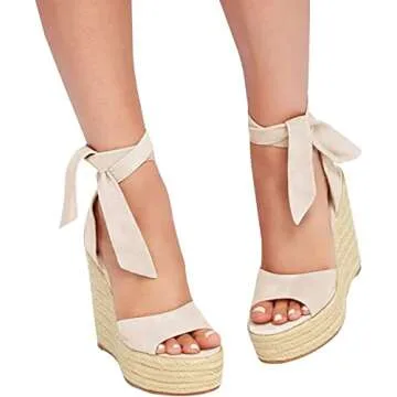 Liyuandian Womens Platform Espadrille Wedges Open Toe High Heel Sandals with Ankle Strap Buckle Up Shoes