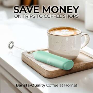 Zulay Kitchen Powerful Milk Frother Wand - Mini Milk Frother Handheld Stainless Steel - Battery Operated Drink Mixer for Coffee, Lattes, Cappuccino, Matcha - Froth Mate Milk Frother Gift - Fresh Mint