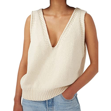 Locachy Women's V Neck Sleeveless Knit Pullover Sweater Vest Casual Cami Tank Top Beige S