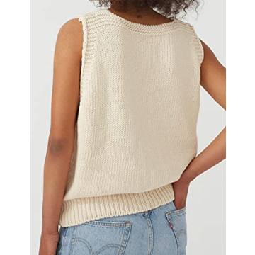 Locachy Women's V Neck Sleeveless Knit Pullover Sweater Vest Casual Cami Tank Top Beige S