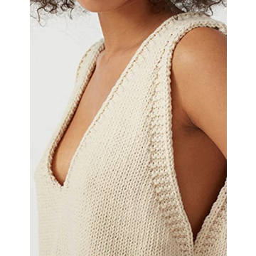 Locachy Women's V Neck Sleeveless Knit Pullover Sweater Vest Casual Cami Tank Top Beige S