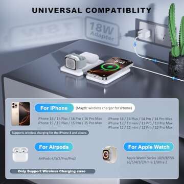 Wireless Charger for iPhone-3 in 1 Charging Station for Apple Multiple Devices, Travel Charger for iPhone 16 15 14 13 12 pro max & AirPods 4/3/Pro & Apple Watch