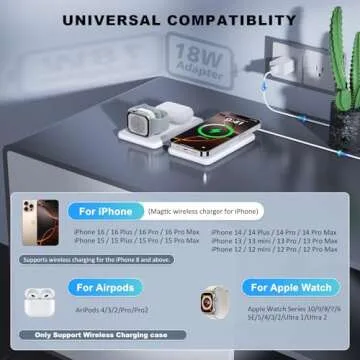 Wireless Charger for iPhone-3 in 1 Charging Station for Apple Multiple Devices, Travel Charger for iPhone 16 15 14 13 12 pro max & AirPods 4/3/Pro & Apple Watch