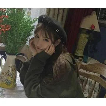 GK-O Vintage Handmade Wool Punk Iron Ring Beret Lolita Girls Painter Hat Black