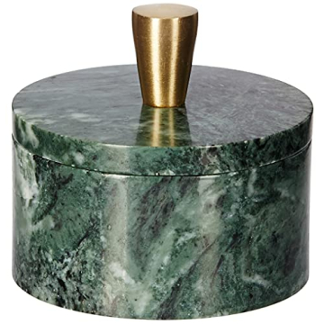 Queenza Green Marble Salt Cellar with Lid & Brass Knob - Elegant 3" Kitchen Essential