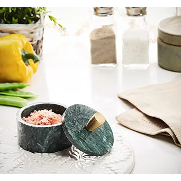 Queenza Green Marble Salt Cellar with Brass Knob 3 Inch