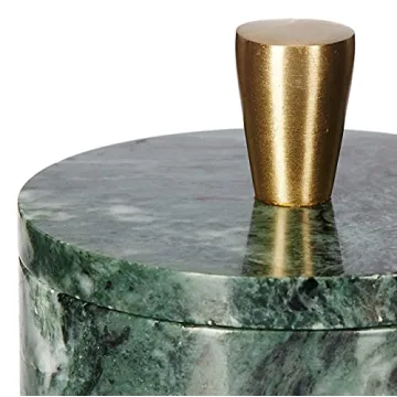 Queenza Green Marble Salt Cellar with Brass Knob 3 Inch
