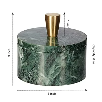 Queenza Green Marble Salt Cellar with Brass Knob 3 Inch