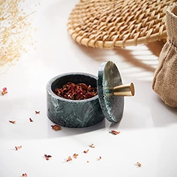 Queenza Green Marble Salt Cellar with Brass Knob 3 Inch