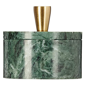 Queenza Green Marble Salt Cellar with Brass Knob 3 Inch