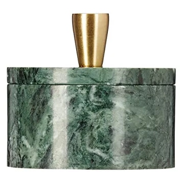 Queenza Green Marble Salt Cellar with Brass Knob 3 Inch